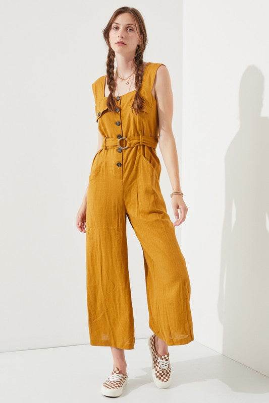 PLUS SLEEVELESS SQUARE NECK BUTTON ANKLE JUMPSUIT - Shop Style & More | Fresh Looks, Everyday Deals & Free Shipping