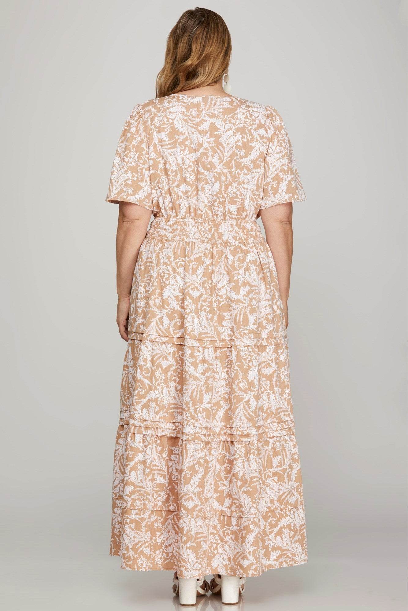 She + Sky Printed Notched Woven Tiered Pintuck Maxi Dress with Side Pockets - Shop Style & More | Fresh Looks, Everyday Deals & Free Shipping