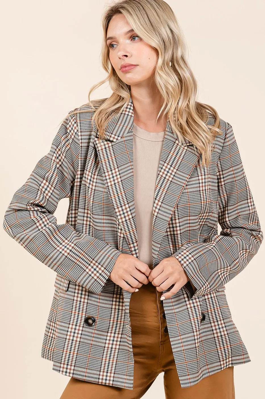 Mittoshop Plaid Double Breasted Relaxed Fit Blazer - Shop Style & More | Fresh Looks, Everyday Deals & Free Shipping