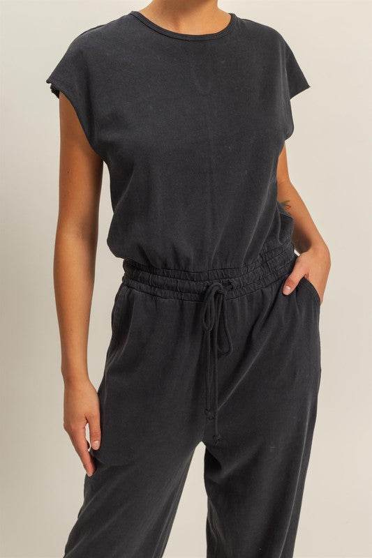 HYFVE Back Keyhole Round Neck Cap Sleeve Drawstring Jumpsuit - Shop Style & More | Fresh Looks, Everyday Deals & Free Shipping