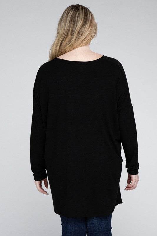 Plus Dolman Sleeve V-Neck Side Slit Hi-Low Hem Top - Shop Style & More | Fresh Looks, Everyday Deals & Free Shipping