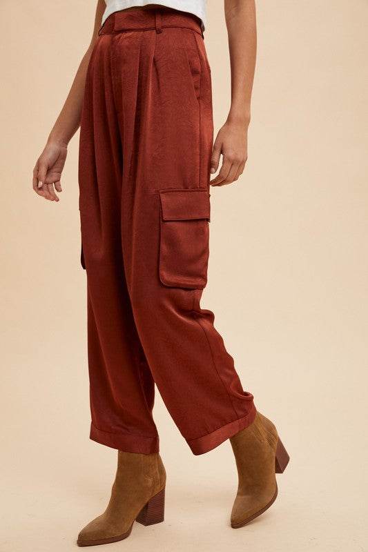 Annie Wear Wide Leg Cargo Satin Pants - Shop Style & More | Fresh Looks, Everyday Deals & Free Shipping