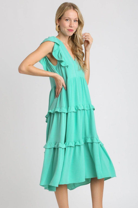 Umgee Full Size Ruffle Tiered Cap Sleeve Midi Dress Plus Size - Shop Style & More | Fresh Looks, Everyday Deals & Free Shipping