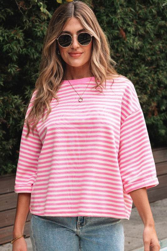 Riley Stripe Bowknot Cutout Back Loose Top - Shop Style & More | Fresh Looks, Everyday Deals & Free Shipping