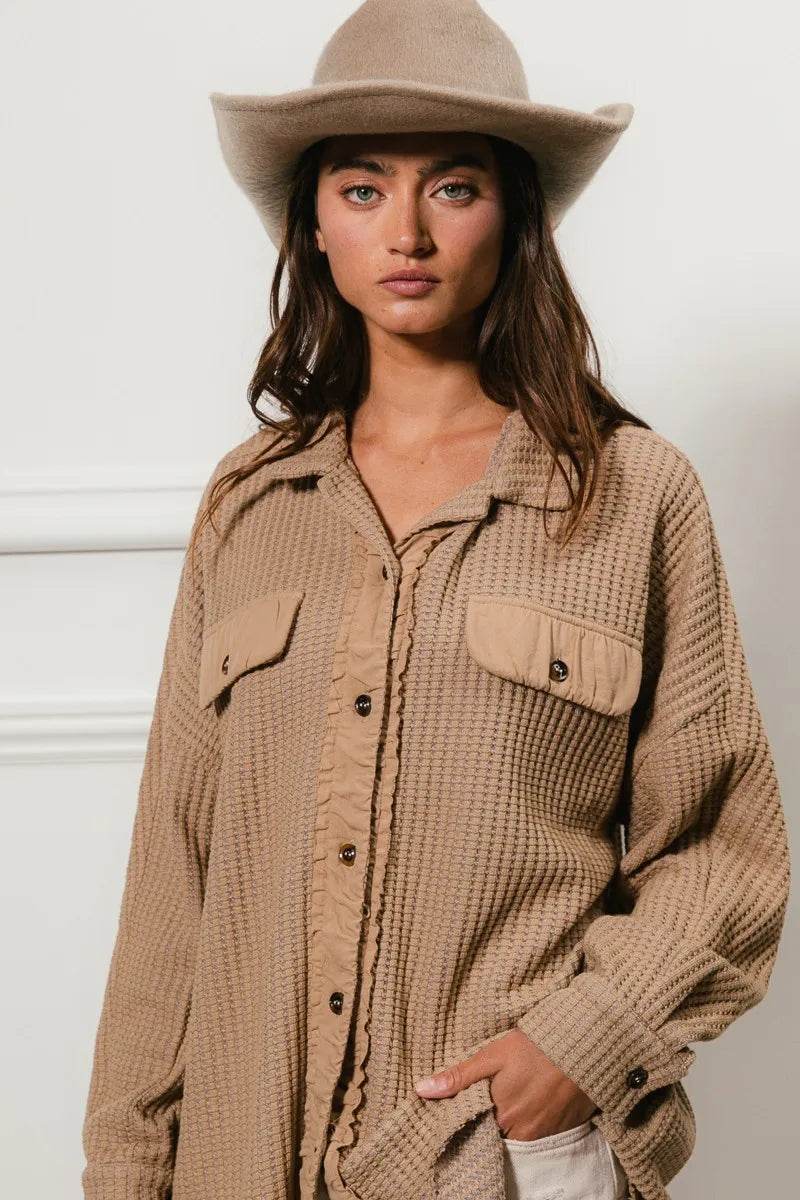 BiBi Heavy Waffle Oversized Shacket - Shop Style & More | Fresh Looks, Everyday Deals & Free Shipping