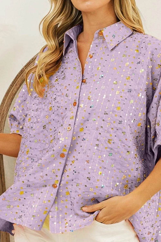 BiBi Sequin Striped Short Dolman Sleeve Blouse - Shop Style & More | Fresh Looks, Everyday Deals & Free Shipping