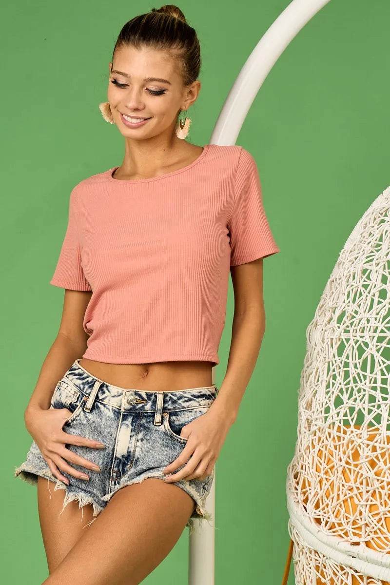 BiBi Rib Knit with Back Cross and Tied Detailed Top - Shop Style & More | Fresh Looks, Everyday Deals & Free Shipping