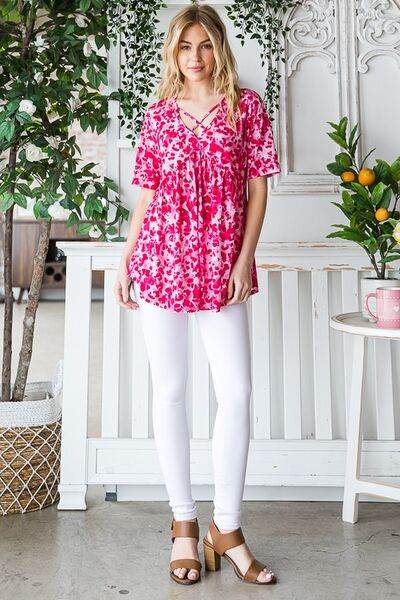 Heimish Full Size Short Sleeve Crisscross Animal Babydoll Top Plus Size - Shop Style & More | Fresh Looks, Everyday Deals & Free Shipping