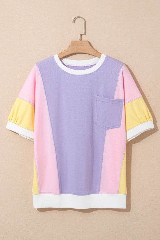 Zoe Patchwork Half Sleeve Oversized Top - Shop Style & More | Fresh Looks, Everyday Deals & Free Shipping