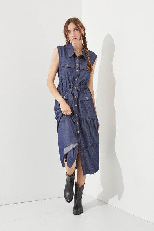 PLUS SLEEVELESS BUTTON DOWN COLLARED DENIM DRESS - Shop Style & More | Fresh Looks, Everyday Deals & Free Shipping
