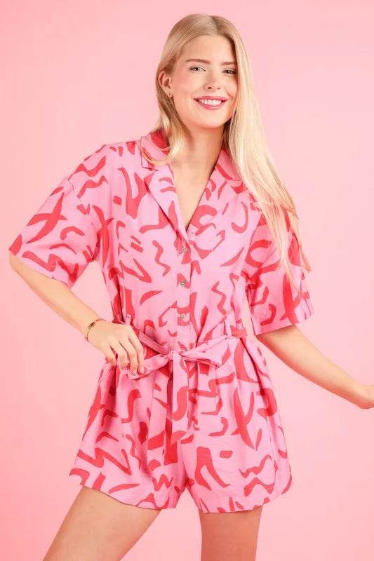 VERY J Oversized Printed Button Down Resort Romper - Shop Style & More | Fresh Looks, Everyday Deals & Free Shipping