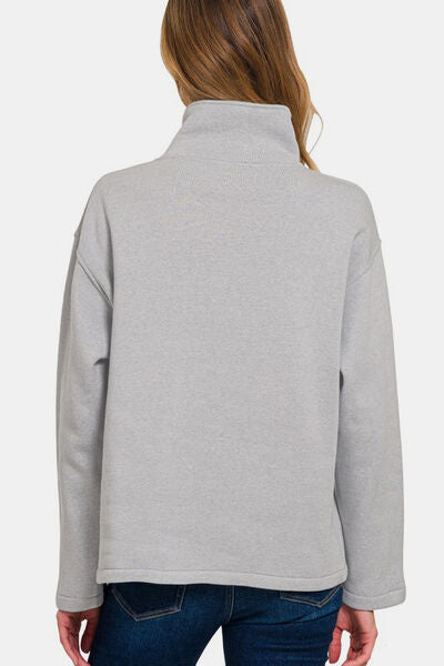 Zenana Turtleneck Half Snap Fleece Sweatshirt Women's Hoodies & Sweaters