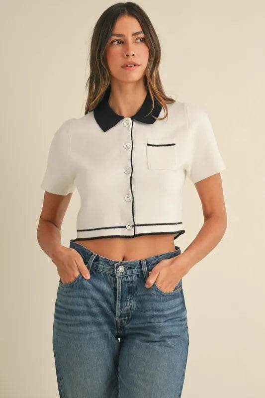 MABLE Button Down Contrast Collared Knit Cardigan - Shop Style & More | Fresh Looks, Everyday Deals & Free Shipping