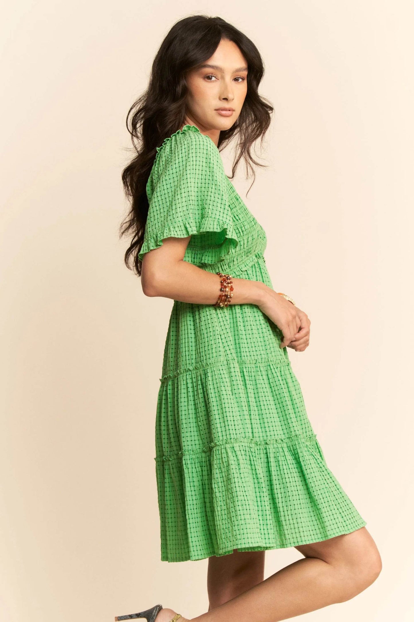 Davi & Dani Jacquard Checker Smocking Tiered Dress - Shop Style & More | Fresh Looks, Everyday Deals & Free Shipping