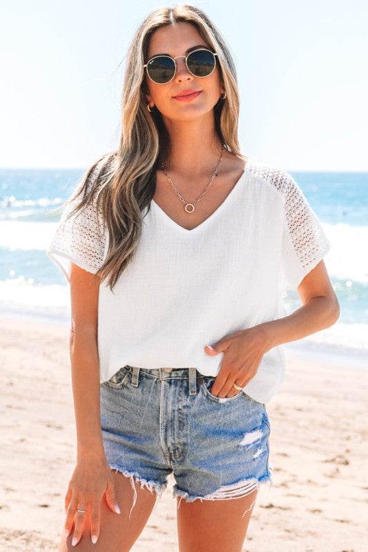 Novah Lace Crochet Textured Button Back Top - Shop Style & More | Fresh Looks, Everyday Deals & Free Shipping