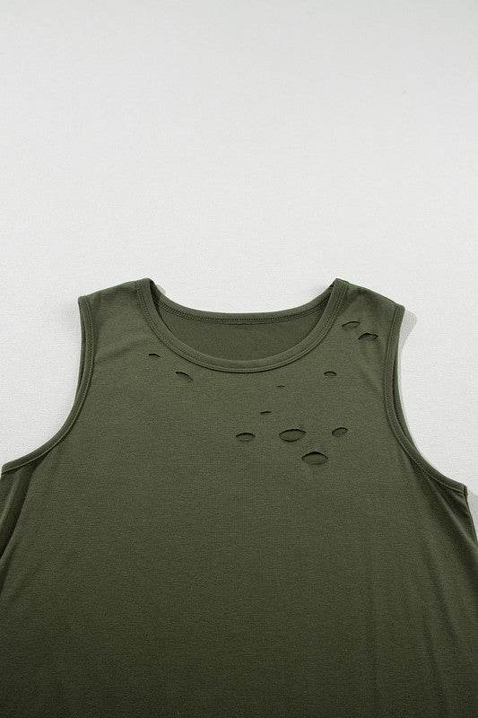 Women Distressed Holes Crew Neck Tank Top - Shop Style & More | Fresh Looks, Everyday Deals & Free Shipping