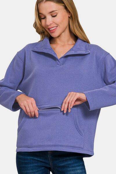 Zenana Turtleneck Half Snap Fleece Sweatshirt - Shop Style & More | Fresh Looks, Everyday Deals & Free Shipping