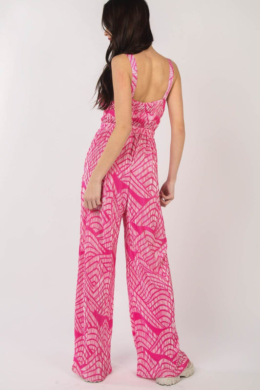 VERY J Printed Pleated Sleeveless Wide Leg Jumpsuit - Shop Style & More | Fresh Looks, Everyday Deals & Free Shipping