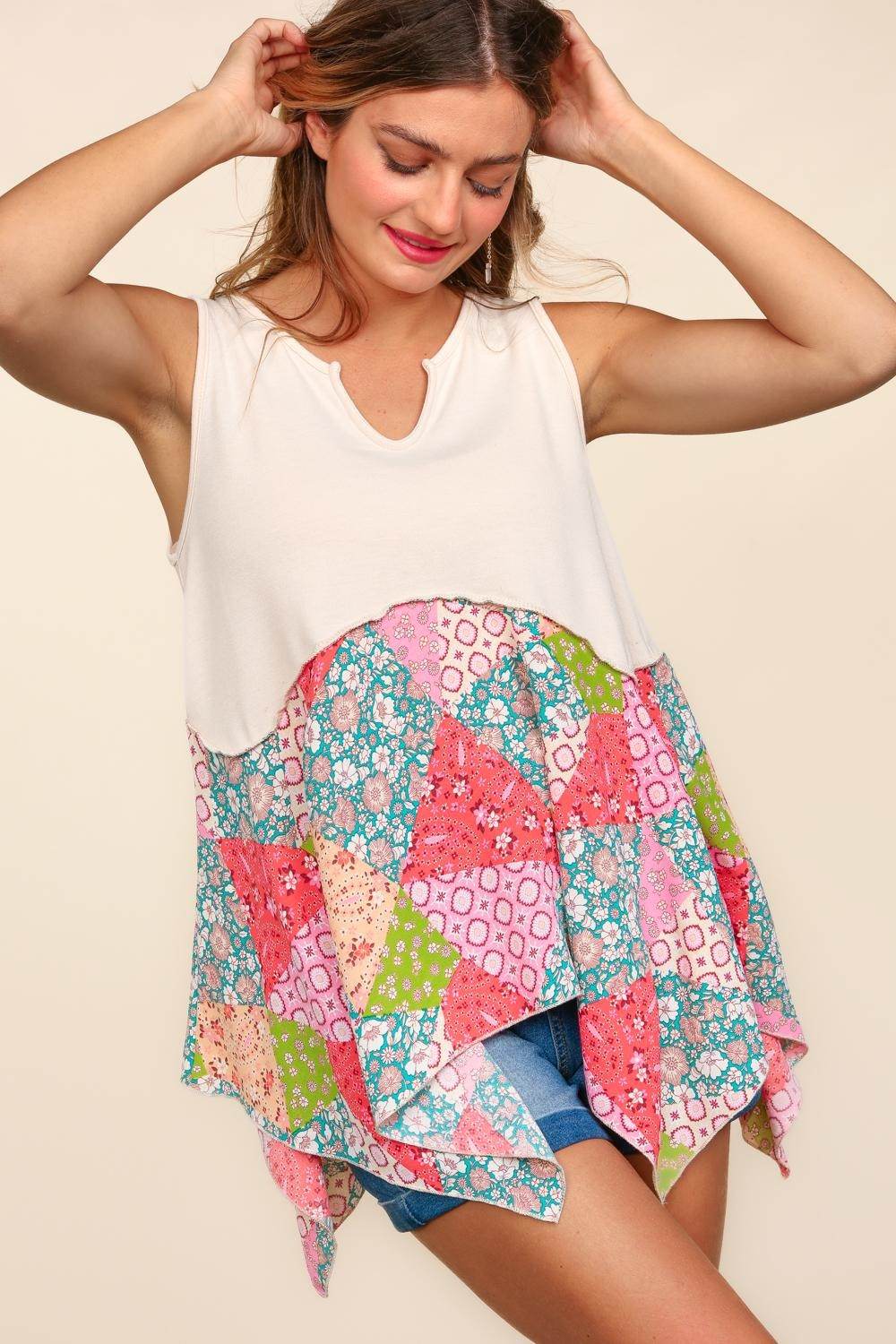 Haptics Full Size Patchwork Shark Bite Color Block Tank - Shop Style & More | Fresh Looks, Everyday Deals & Free Shipping