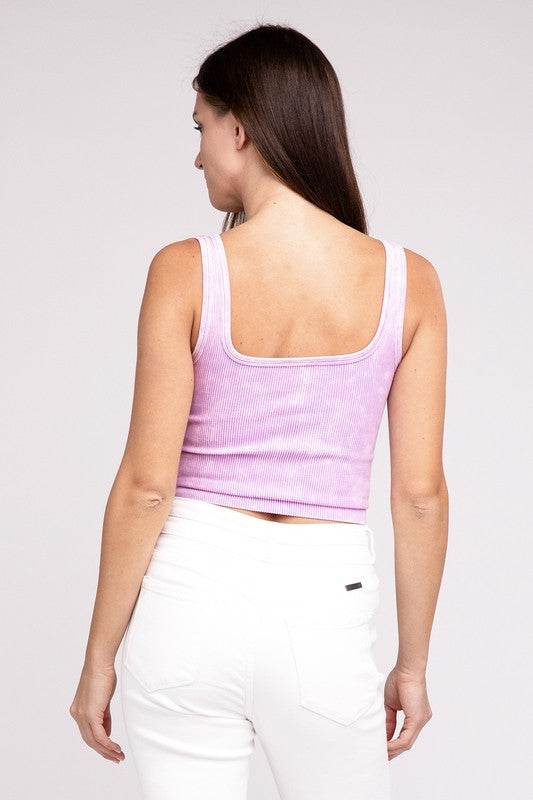2 Way Neckline Washed Ribbed Cropped Tank Top - Shop Style & More | Fresh Looks, Everyday Deals & Free Shipping