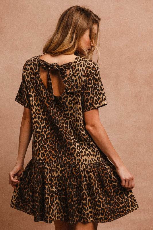 BiBi Tie Back Leopard Round Neck Short Sleeve Dress - Shop Style & More | Fresh Looks, Everyday Deals & Free Shipping