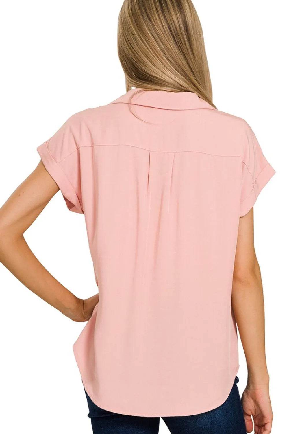 Zenana Tencel V-neck Collared Top W Front Flap Pockets - Shop Style & More | Fresh Looks, Everyday Deals & Free Shipping