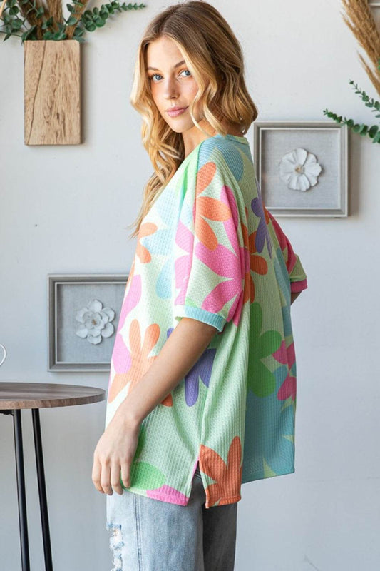 HOPELY Floral Round Neck Waffle T-Shirt - Shop Style & More | Fresh Looks, Everyday Deals & Free Shipping