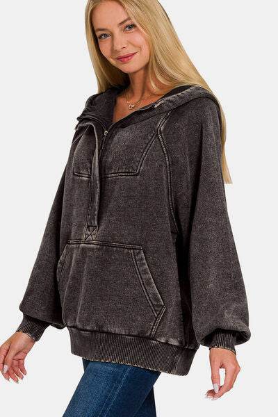 Zenana Acid Wash Fleece Kangaroo Hoodie - Shop Style & More | Fresh Looks, Everyday Deals & Free Shipping