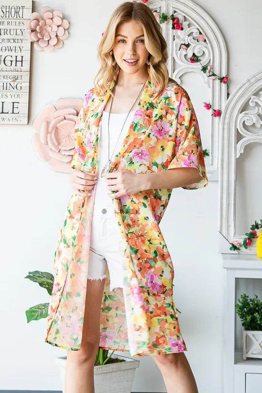 Heimish Full Size Half Sleeve Multi Color Floral Open Cardigan Plus Size - Shop Style & More | Fresh Looks, Everyday Deals & Free Shipping