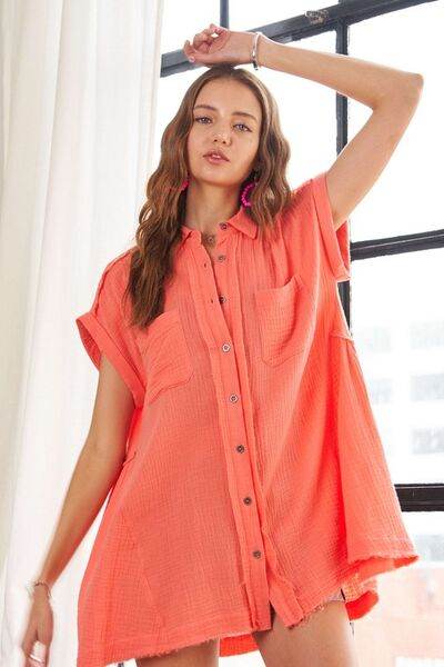 ADORA Raw Hem Collared Neck Button Down Shirt - Shop Style & More | Fresh Looks, Everyday Deals & Free Shipping