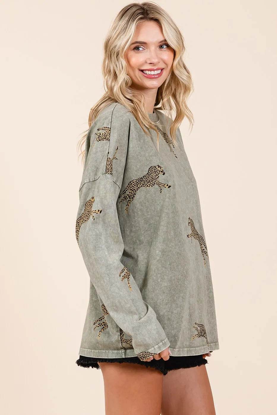 Mittoshop Mineral Wash Cheetah Print Long Sleeve Top - Shop Style & More | Fresh Looks, Everyday Deals & Free Shipping