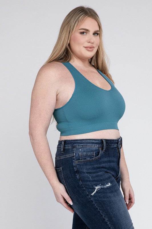 Plus Ribbed Cropped Racerback Tank Top - Shop Style & More | Fresh Looks, Everyday Deals & Free Shipping