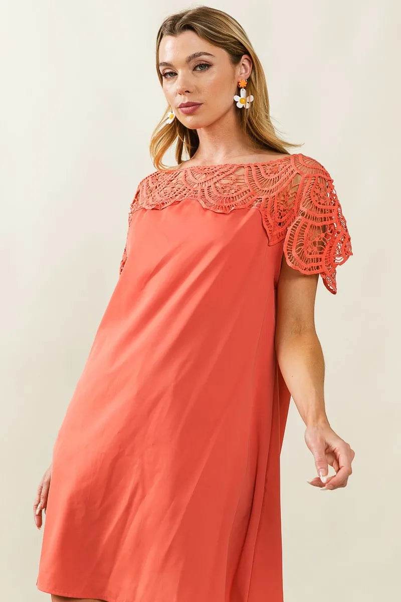 BiBi Crochet Lace Yoke Detailed Wrinkled Dress - Shop Style & More | Fresh Looks, Everyday Deals & Free Shipping