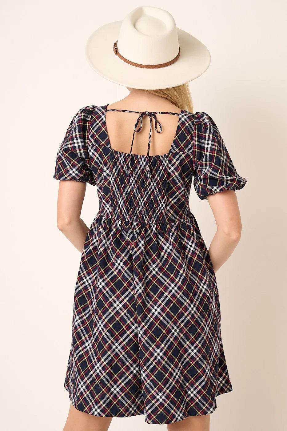 Mittoshop Checkered Print Puff Sleeve Babydoll Mini Dress - Shop Style & More | Fresh Looks, Everyday Deals & Free Shipping