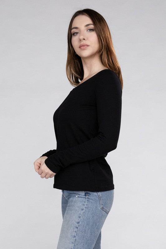 Cotton V-Neck Long Sleeve T-Shirt - Shop Style & More | Fresh Looks, Everyday Deals & Free Shipping