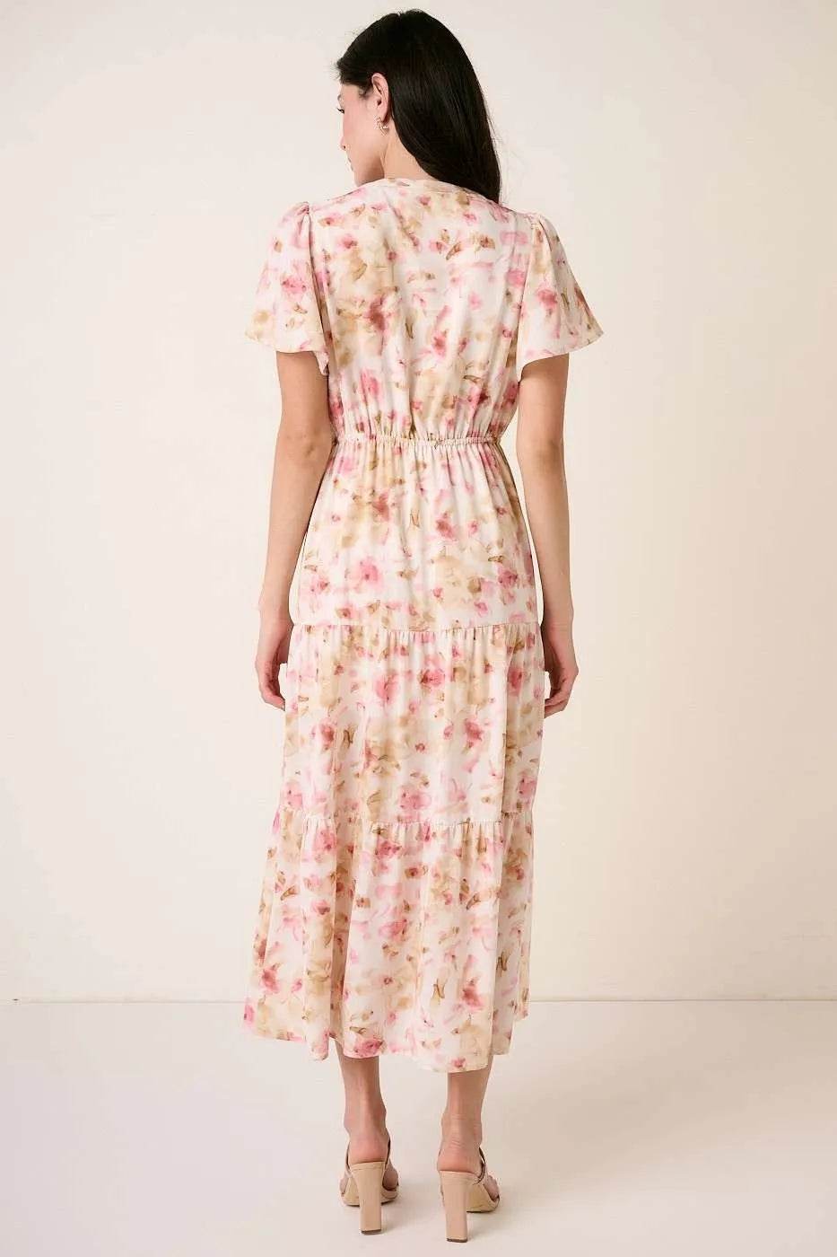 Mittoshop Flower Print Flutter Sleeve V Slit Maxi Dress - Shop Style & More | Fresh Looks, Everyday Deals & Free Shipping