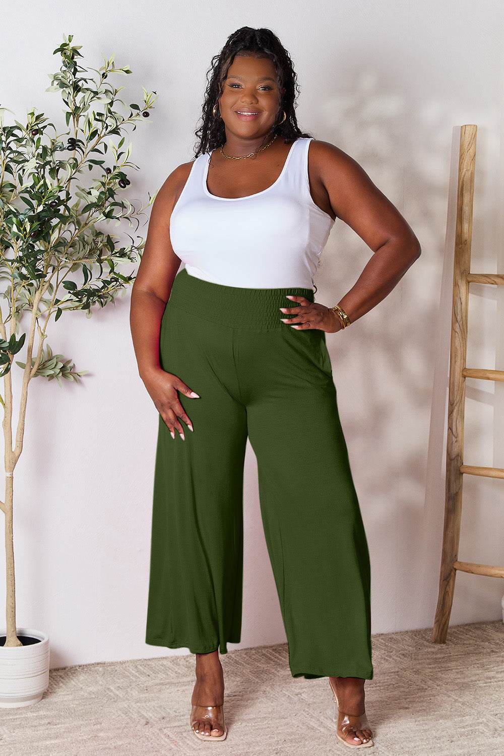 Basic Bae Full Size Smocked Wide Waistband Wide Leg Pants - Shop Style & More | Fresh Looks, Everyday Deals & Free Shipping