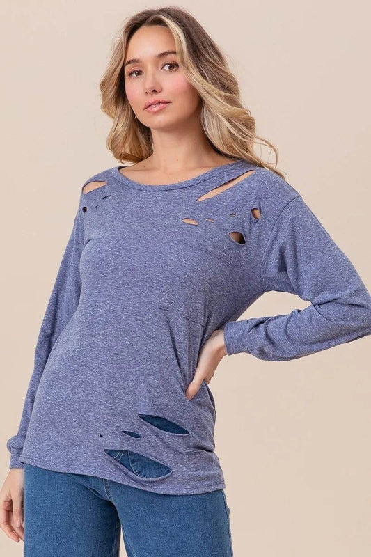 BiBi Triblend with Laser Cut Detailed T-Shirt - Shop Style & More | Fresh Looks, Everyday Deals & Free Shipping