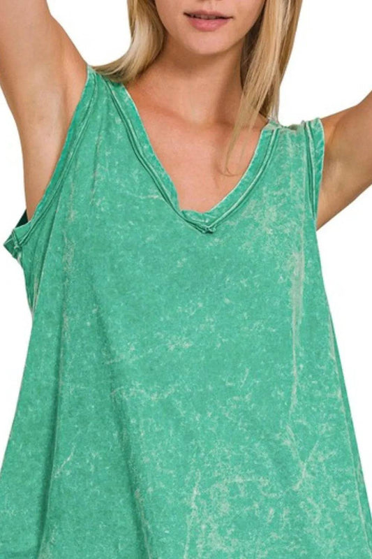 Zenana Crinkle Washed V-neck Sleeveless Top - Shop Style & More | Fresh Looks, Everyday Deals & Free Shipping