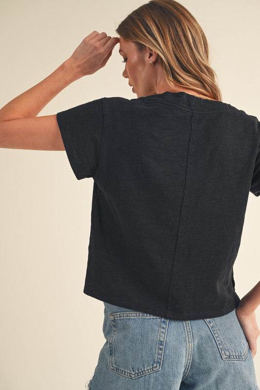 Aemi + Co Side Slit V-Neck Short Sleeve Cropped T-Shirt - Shop Style & More | Fresh Looks, Everyday Deals & Free Shipping