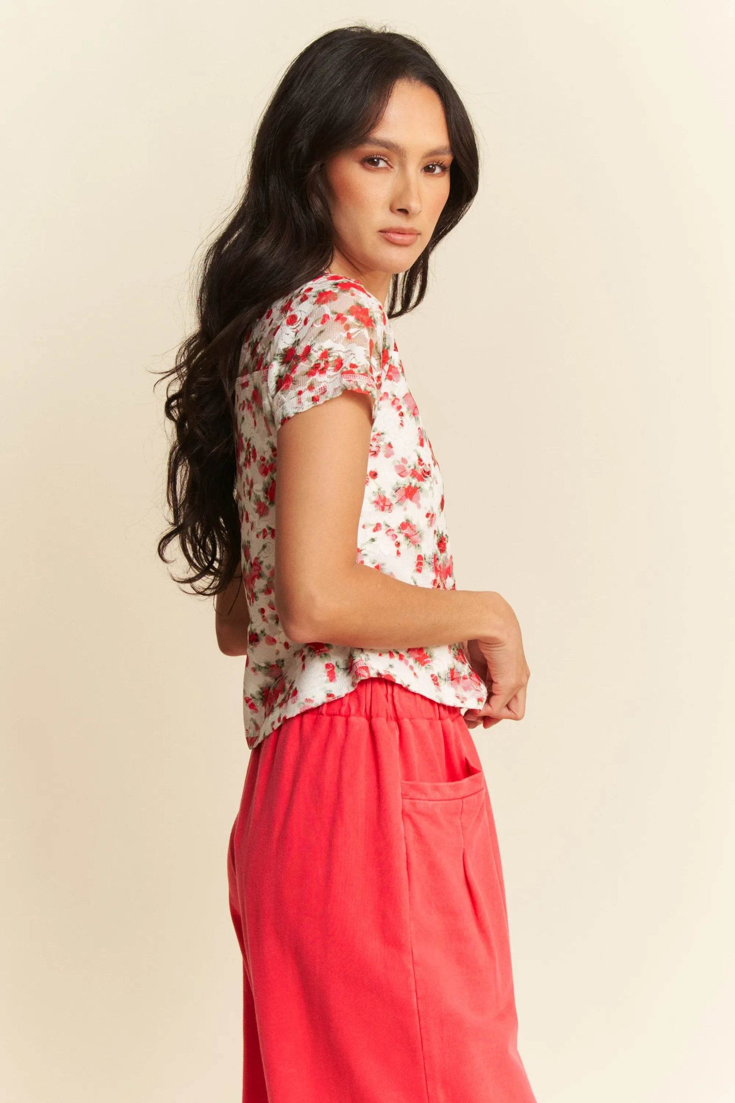 Davi & Dani Ribbon Short Sleeve Layered Mesh Top - Shop Style & More | Fresh Looks, Everyday Deals & Free Shipping