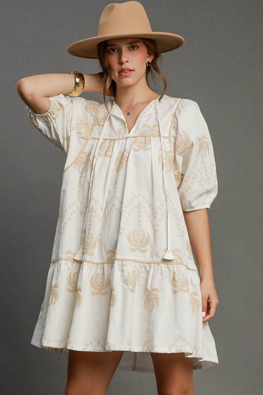 Umgee Full Size Embroidered Puff Sleeve Babydoll Dress Plus Size - Shop Style & More | Fresh Looks, Everyday Deals & Free Shipping