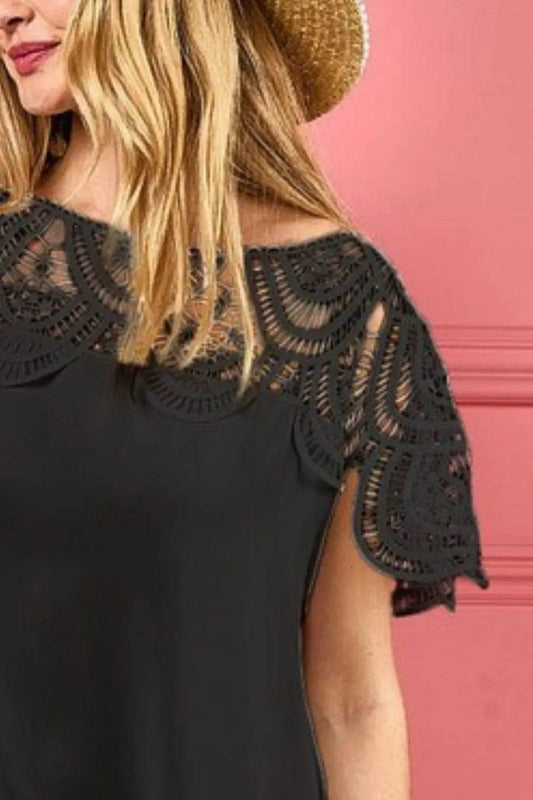 BiBi Crochet Lace Yoke Detailed Wrinkled Dress - Shop Style & More | Fresh Looks, Everyday Deals & Free Shipping