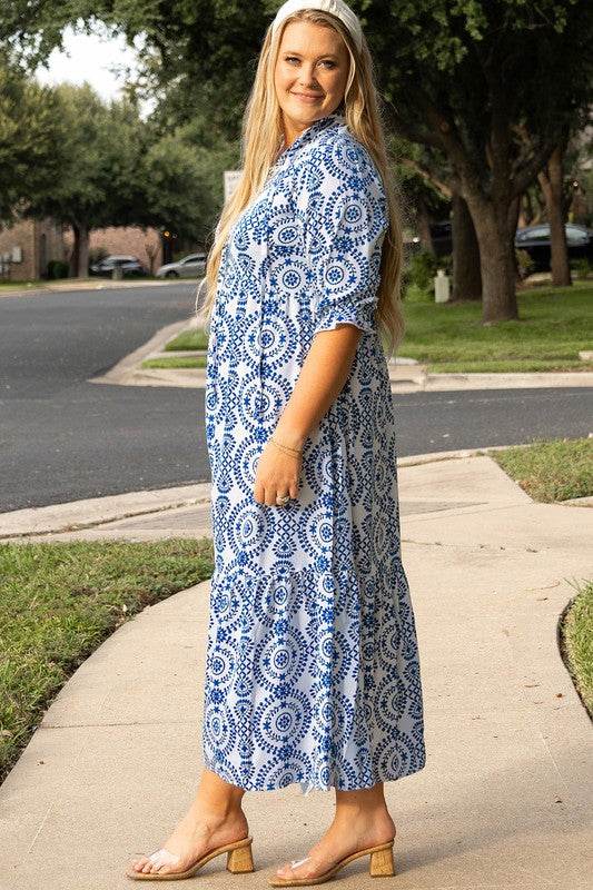 Print Lace-up Notch Neck Plus Size Maxi Dress - Shop Style & More | Fresh Looks, Everyday Deals & Free Shipping
