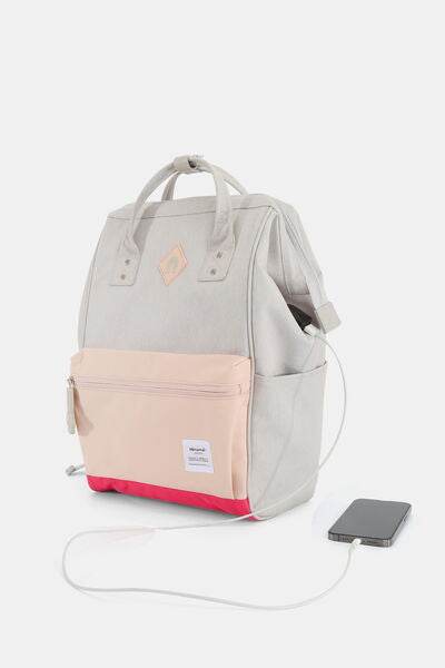 Himawari Contrast Waterproof Backpack Bag with External USB Port - Shop Style & More | Fresh Looks, Everyday Deals & Free Shipping