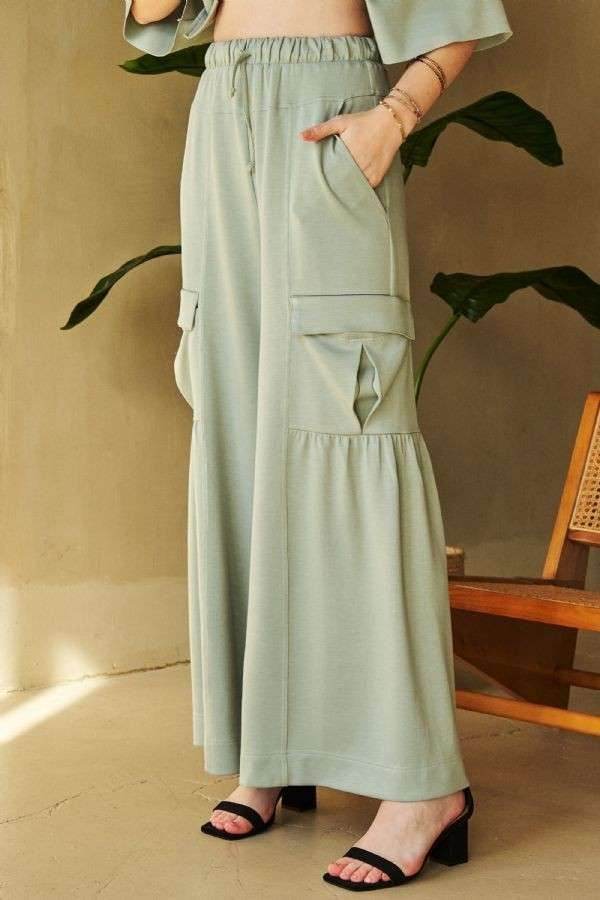 Davi & Dani Drawstring Ruched Detail Wide Leg Pants - Shop Style & More | Fresh Looks, Everyday Deals & Free Shipping