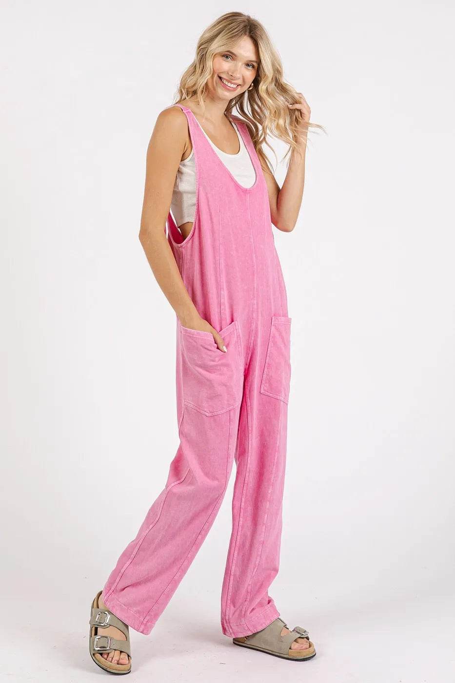 Mittoshop Mineral Wash Relaxed Fit Sleeveless Harem Jumpsuit - Shop Style & More | Fresh Looks, Everyday Deals & Free Shipping