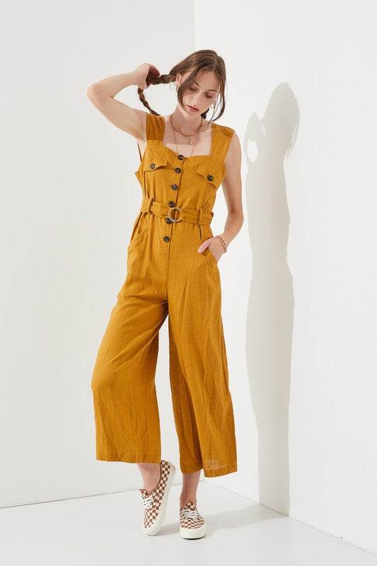 PLUS SLEEVELESS SQUARE NECK BUTTON ANKLE JUMPSUIT - Shop Style & More | Fresh Looks, Everyday Deals & Free Shipping