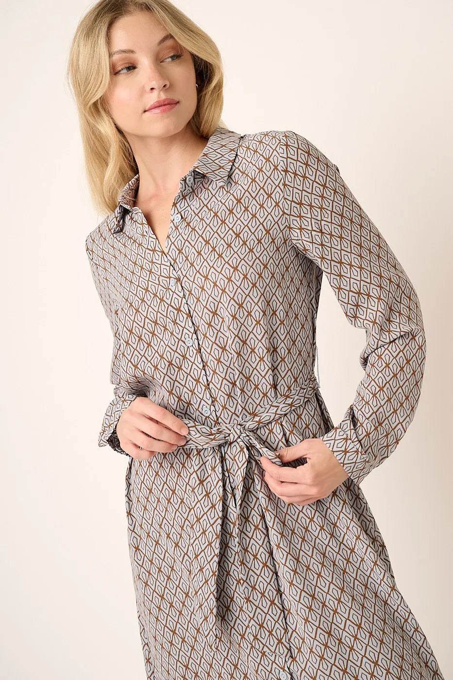 Mittoshop Abstract Print Waist Tie Midi Shirt Dress - Shop Style & More | Fresh Looks, Everyday Deals & Free Shipping