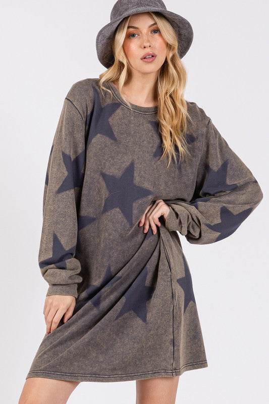 SAGE + FIG Washed Star Print Round Neck Dress - Shop Style & More | Fresh Looks, Everyday Deals & Free Shipping